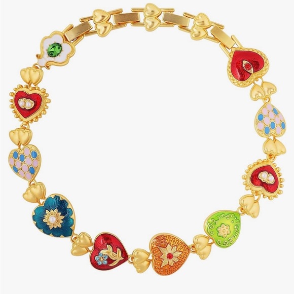 Heart pendant chunky choker necklaces looks like Betsey Johnson, designer look - Picture 1 of 7